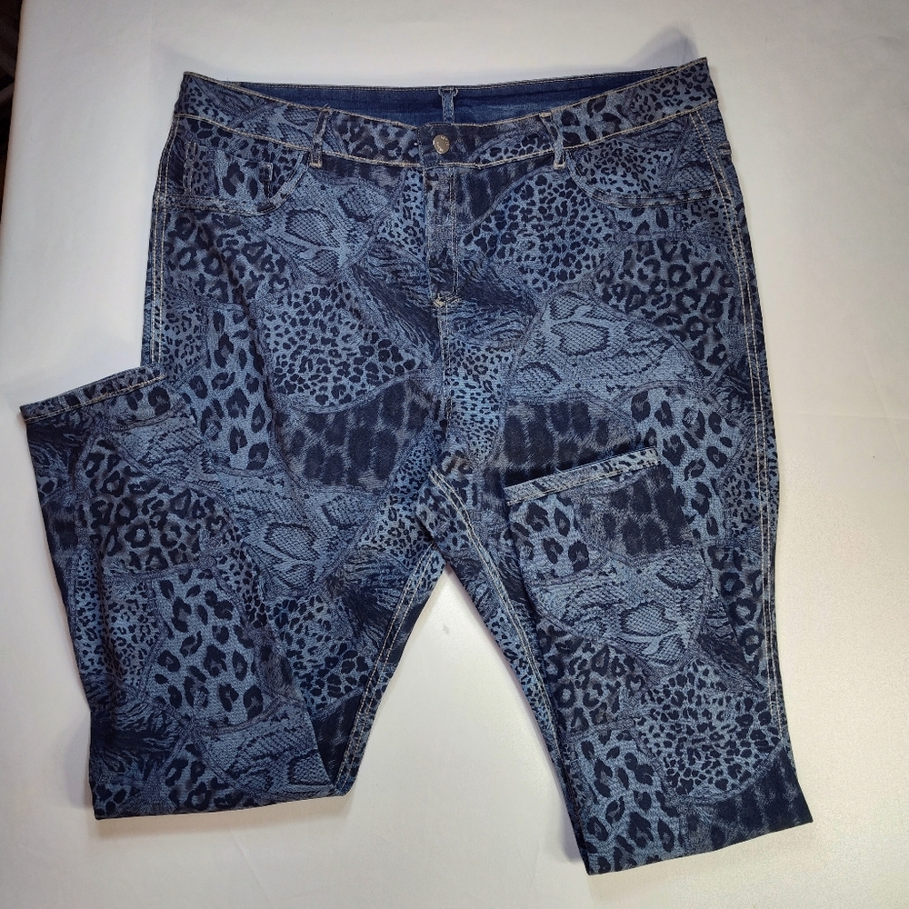 VENUS Reversible Blue Animal Print  Jeans Skinny Stretch Size 1 X